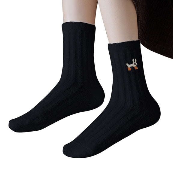 Mens Womens Socks Ladies' Winter Velvet Warmth Enhanced Fleece Lined Thickened Colored Embroidered Coral Velvet Home Socks Fuzzy Socks