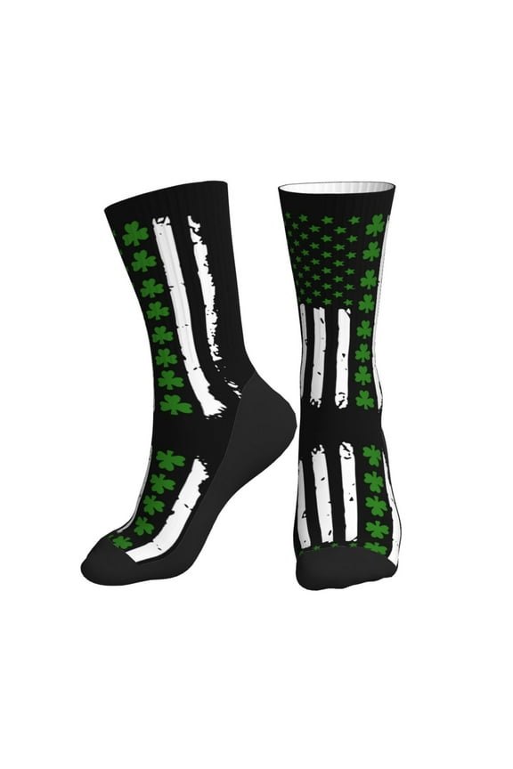 Mens Womens St. Patrick'S Day Big Irish America Flag Hiker Cushion Crew Socks