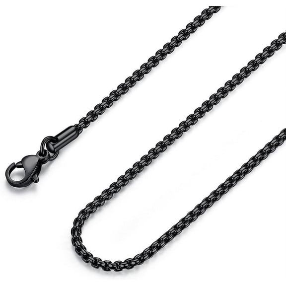 Mens Womens Stainless Steel Black Rolo Cable Chain Necklace, Wide 2/3/4/5mm
