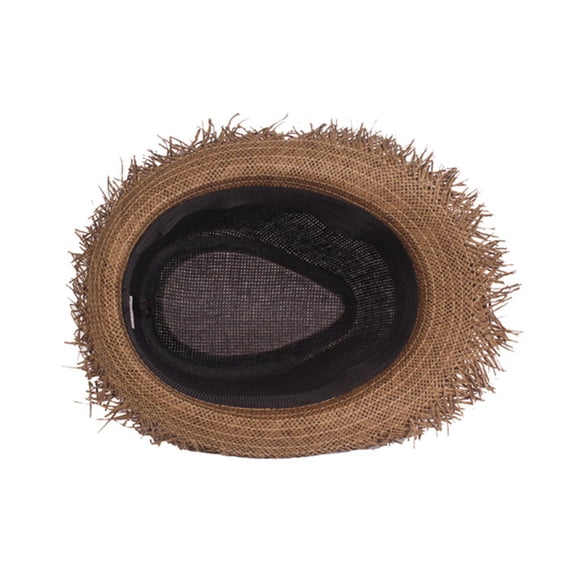 Mens Womens Straw Fedora Hat with Frayed Edges Wide Brim Panama Beach Sun Hat