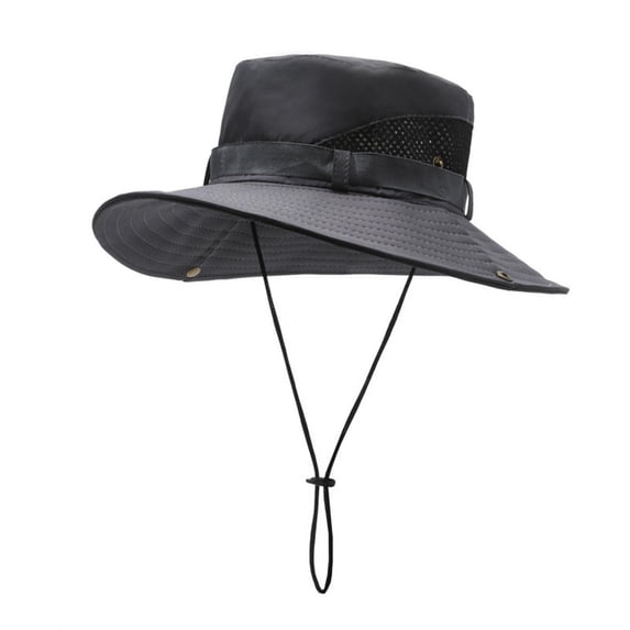 Mens Womens Sun Hats with Strap Wide-Brim Sun-Protection Bucket-Hat Unisex Casual Solid Color Breathable Hollow-Out Quick-Drying Fishing Hiking Cap