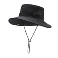 thumbnail image 1 of Mens Womens Sun Hats with Strap Wide-Brim Sun-Protection Bucket-Hat Unisex Casual Solid Color Breathable Hollow-Out Quick-Drying Fishing Hiking Cap, 1 of 2