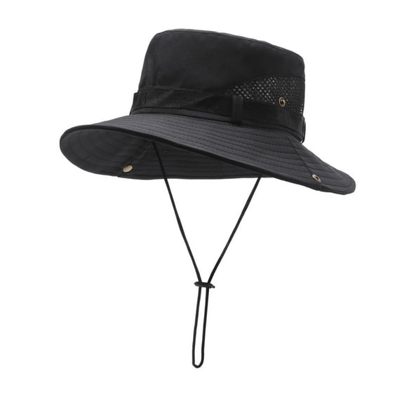 Mens Womens Sun Hats with Strap Wide-Brim Sun-Protection Bucket-Hat Unisex Casual Solid Color Breathable Hollow-Out Quick-Drying Fishing Hiking Cap