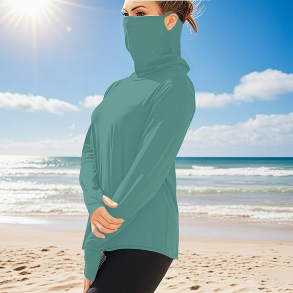 Mens Womens Sun Protection Shirts S-5X Big & Tall Plus Size Long Sleeve UV T-Shirts with High Neck Mask Lightweight Solid Cooling Tops Summer