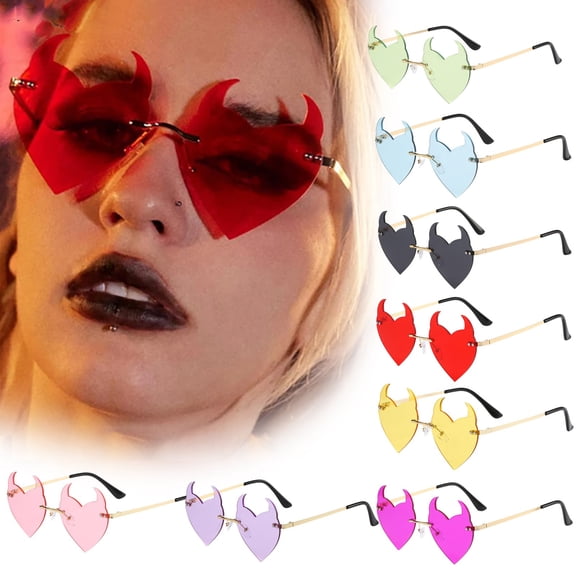 Mens Womens Sunglasses LSQii UV Protection Heart Shaped Rimless Sunglasses Neon Colors Funny Trendy Glasses for Birthday Party Beach Pool Party Summer Black