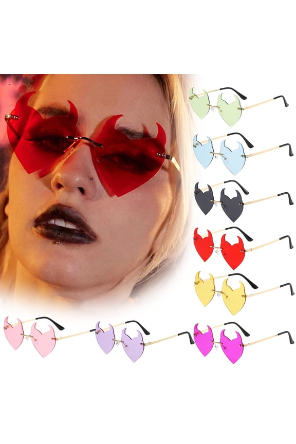 Mens Womens Sunglasses LSQii UV Protection Heart Shaped Rimless Sunglasses Neon Colors Funny Trendy Glasses for Birthday Party Beach Pool Party Summer Red