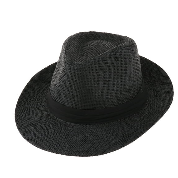 Mens Womens Travel Straw Sun Hat Fedora Trilby Gangster Cap Beach Hat Sombrero Black