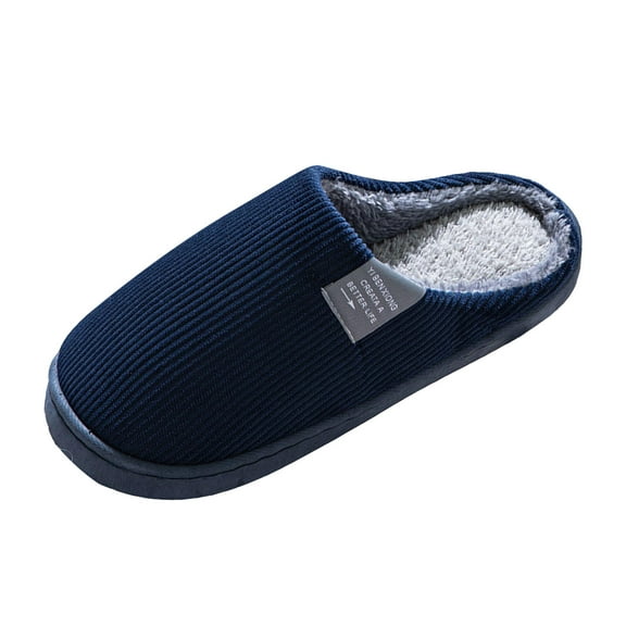Mens Womens Warm Plush House Slippers Soft Sole Non Slip Indoor Slippers Memory Foam Bedroom Slide Shoes Blue Size 8