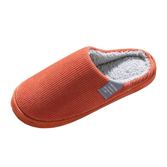 Mens Womens Warm Plush House Slippers Soft Sole Non Slip Indoor Slippers Memory Foam Bedroom Slide Shoes Orange Size 9