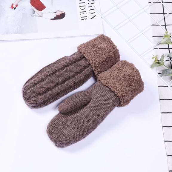 Mens Womens Winter Gloves & Mittens Thicken Fleece Lined Glove Unisex Couples Casual Solid Color Thermal Warm Chunky Knitted Mitten