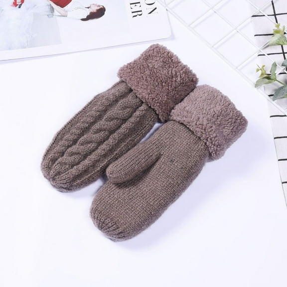 Mens Womens Winter Gloves & Mittens Thicken Fleece Lined Glove Unisex Couples Casual Solid Color Thermal Warm Chunky Knitted Mitten