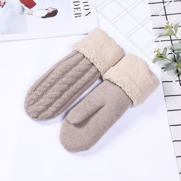 Mens Womens Winter Gloves & Mittens Thicken Fleece Lined Glove Unisex Couples Casual Solid Color Thermal Warm Chunky Knitted Mitten