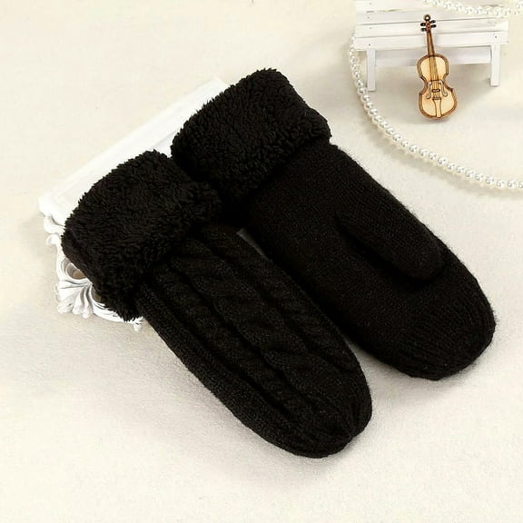 Mens Womens Winter Gloves & Mittens Thicken Fleece Lined Glove Unisex Couples Casual Solid Color Thermal Warm Chunky Knitted Mitten