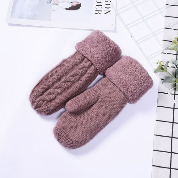 Mens Womens Winter Gloves & Mittens Thicken Fleece Lined Glove Unisex Couples Casual Solid Color Thermal Warm Chunky Knitted Mitten