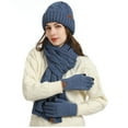 thumbnail image 1 of Mens Womens Winter Hat, Scarf & Glove Sets Unisex Couples Solid Color Thermal Warm Fleece Lined Knitted Beanies Scarves and Gloves 3 Piece Sets, 1 of 3
