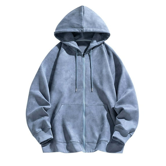 Mens Womens Zip up Hoodies Oversized Sweatshirts, Fall Trendy Outfits, Casual Jackets Drawstring Long Sleeve Coats Blue M