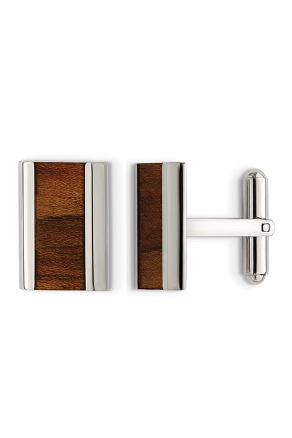 Gem & Harmony Mens Wood Inlay Rectangle Cuff Links in Stainless Steel for Men