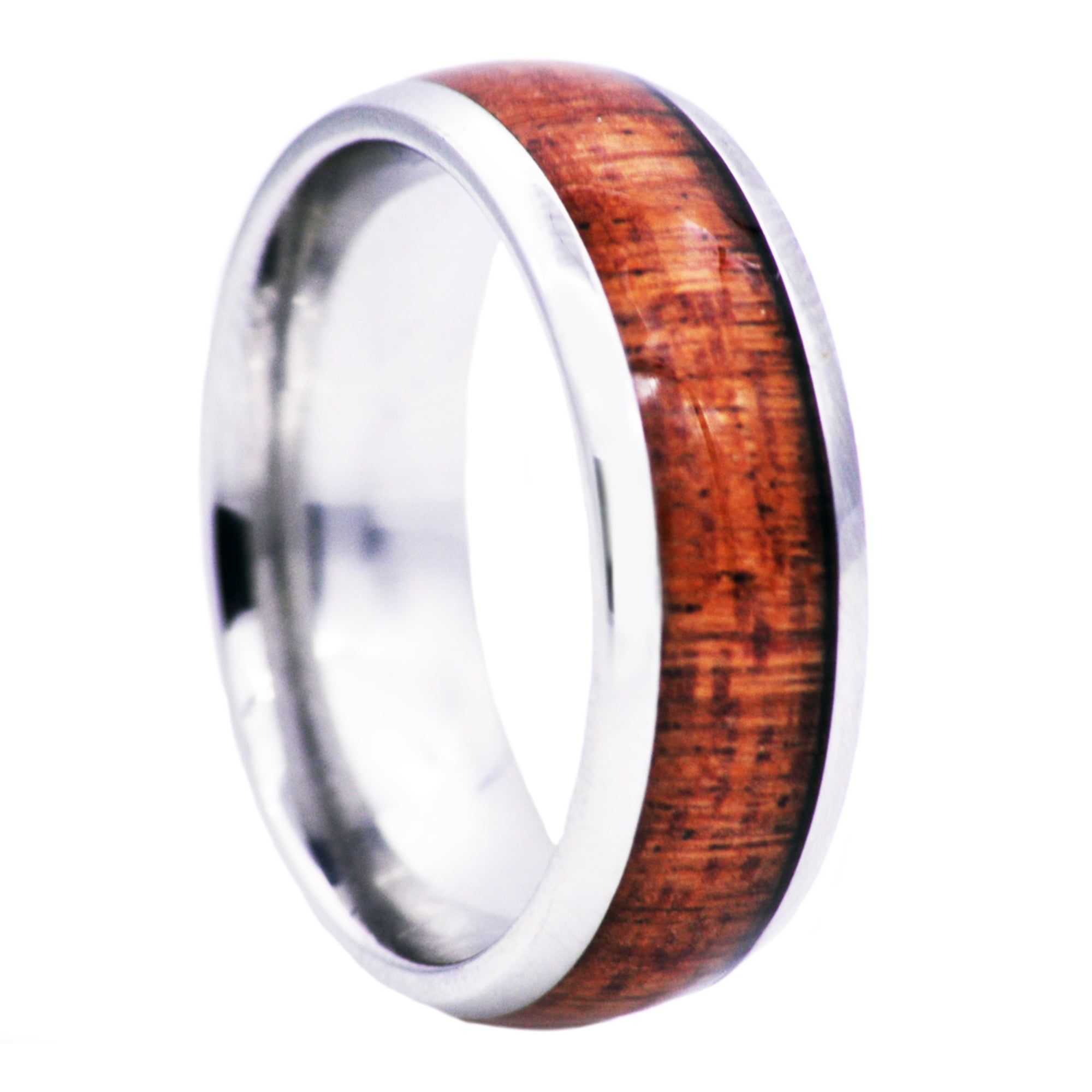 Mens Wood Inlayed Stainless Steel Ring