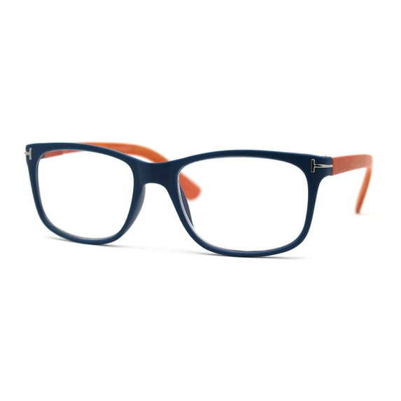 Mens Woodgrain Arm Rectangle Plastic Reading Glasses Blue Orange +1.75