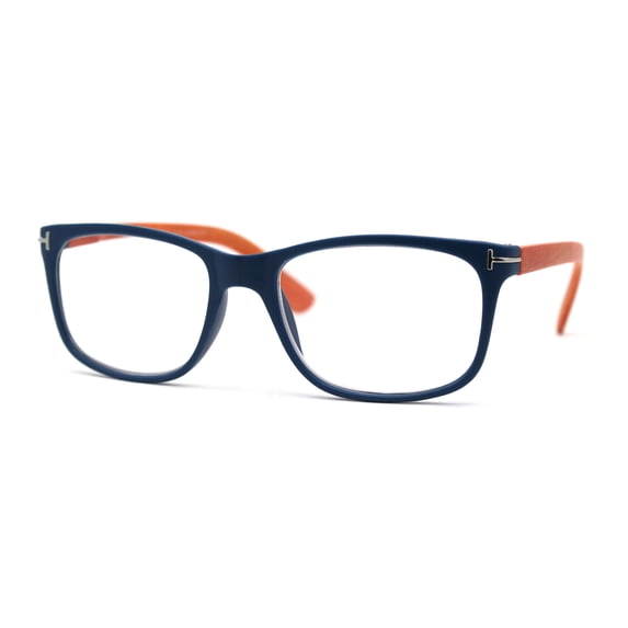 Mens Woodgrain Arm Rectangle Plastic Reading Glasses Blue Orange +2.0