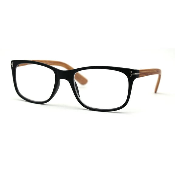 Mens Woodgrain Arm Rectangle Plastic Reading Glasses Matte Black +4.0