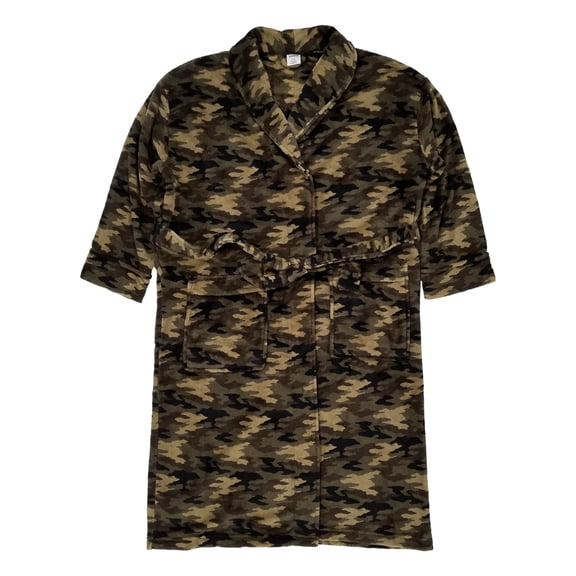 Mens Woodland Camouflage Plush Microfleece Robe House Coat Bathrobe L/XL