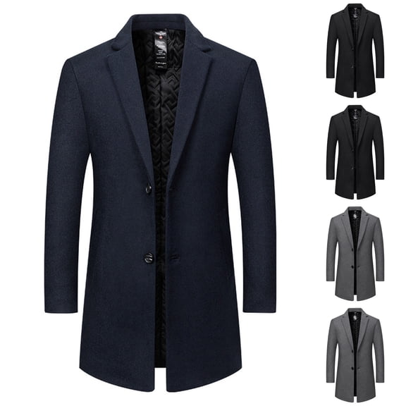 Mens Wool Blend Blazer Jacket Single Breasted Business Casual Blazer Notched Collar Long Jacket Overcoat Wih Pockets