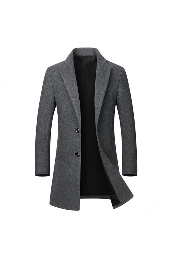 Mens Wool Blend Coat Winter Trench Coats Notched Lapel Collar Single Breasted Overcoat Classic Peacoat Warm Jacket With Pockets