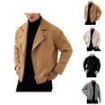 thumbnail image 1 of Mens Wool Blend Jacket Fall Winter Long Sleeve Loose Casual Notch Collar Zip Up Jackets Coat Outerwear with Pockets, 1 of 9