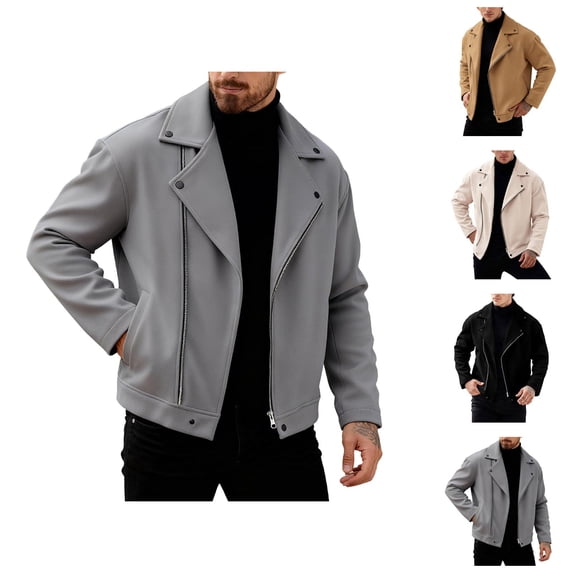 Mens Wool Blend Jacket Fall Winter Long Sleeve Loose Casual Notch Collar Zip Up Jackets Coat Outerwear with Pockets