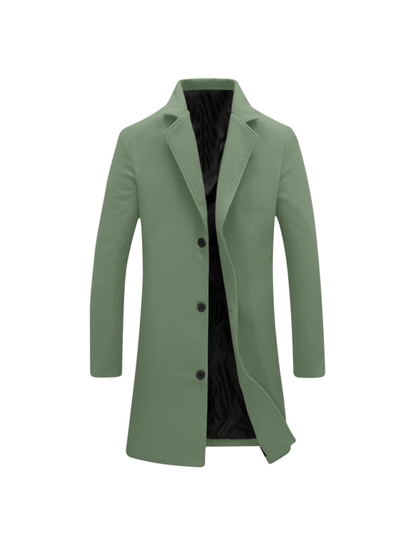Mens Wool Blend Long Trench Coat Notched Collar Single Breasted Pea Coat Casual Business Overcoat Jacket Camping