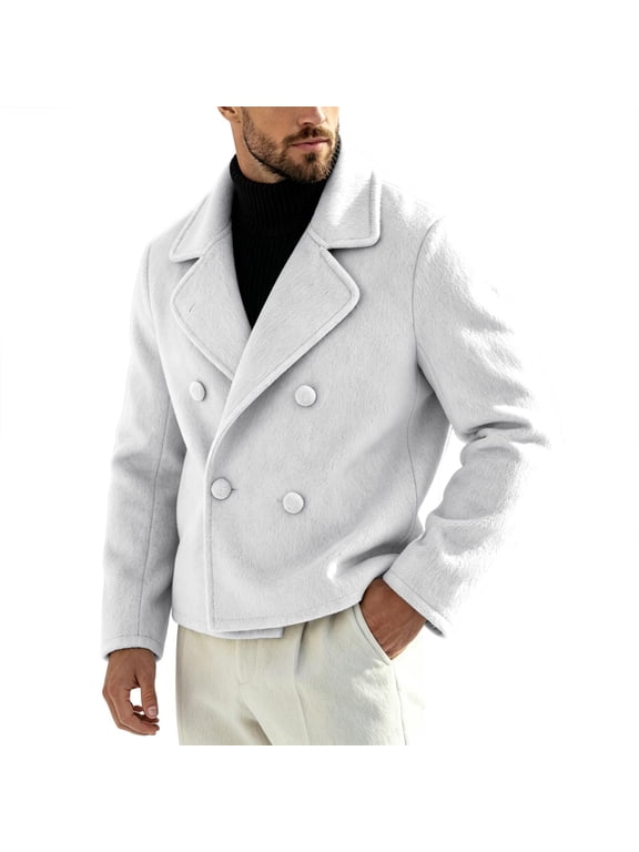 Mens Wool Blend Pea Coat Classic Double Breasted Winter Coat Warm Peacoat Jacket Professional Overcoat