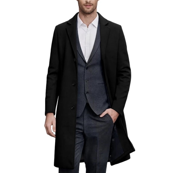 Mens Wool Blend Trench Coat Casual Notched Collar Lapel Long Jacket Regular Fit Trendy Classic Winter Overcoat