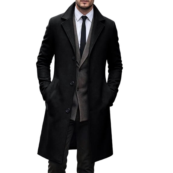 Mens Wool Blend Trench Coat Casual Notched Collar Lapel Long Jacket Slim Fit Trendy Classic Winter Overcoat