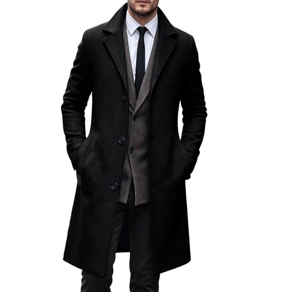 Mens Wool Blend Trench Coat Casual Notched Collar Lapel Long Jacket Slim Fit Trendy Classic Winter Overcoat