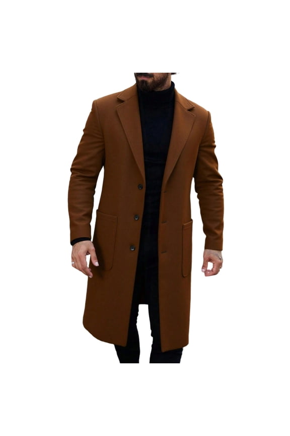 Mens Wool Coat Knee Length Coats Notched Collar Peacoat Casual Trench Coats Classic Windbreaker Single Breasted Overcoat with Pocket Dressy Blouses Clothing