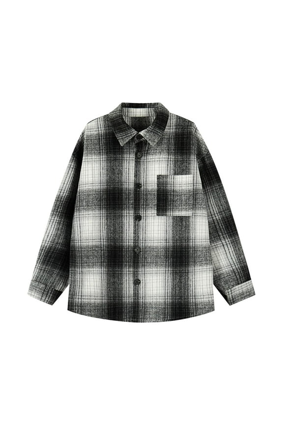 Mens Wool Shirts Big & Tall M-5XL Long Sleeve Plus Size Shackets Tshirts Button-Down Collared Plaid Printed Comfort Lapel Tops with Pocket