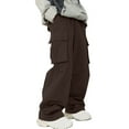thumbnail image 1 of Mens Work Cargo Pants Wide Leg Baggy Pants Multi Pockets Drawstring Casual Barrel Trousers L, Brown, 1 of 6