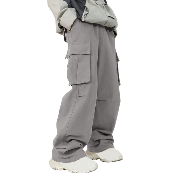 Mens Work Cargo Pants Wide Leg Tactical Baggy Pants Multi Pockets Drawstring Casual Barrel Trousers XL, Gray