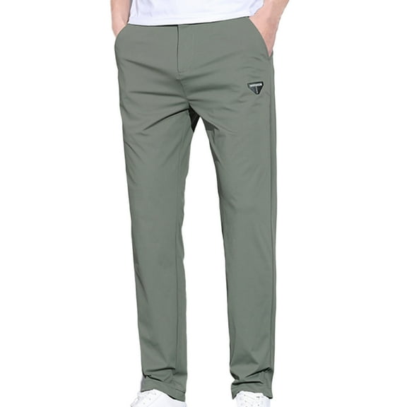 Mens Work Pants Business Casual Middle Waist Button Up Pants With Pockets Solid Color Straight-leg Pants Pantalones Para Hombre Army Green L