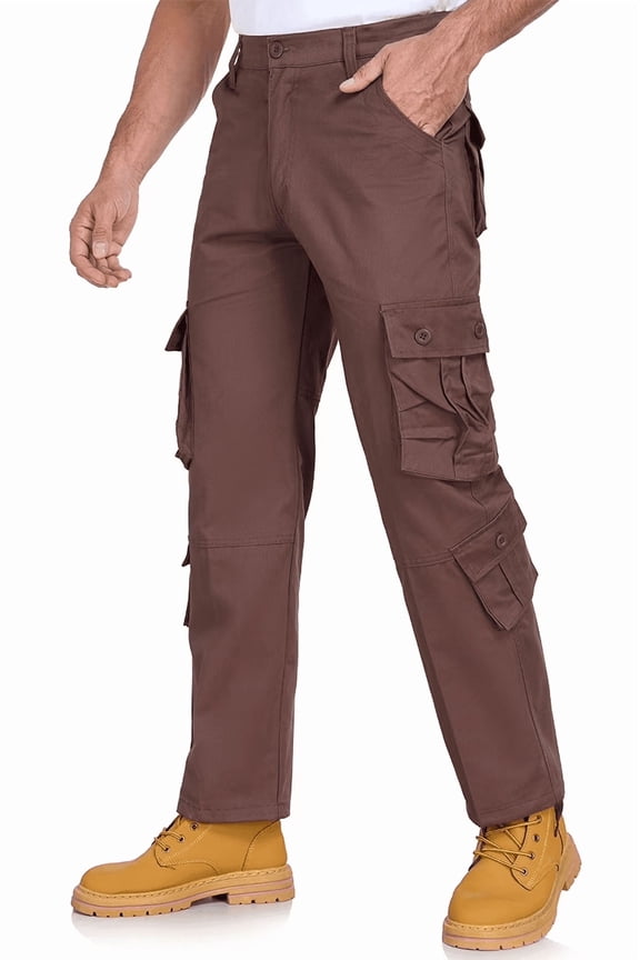 Mens Work Pants Casual Hiking Cargo Relaxed Fit Wear Resisting Pant for Men Coffee Brown 30