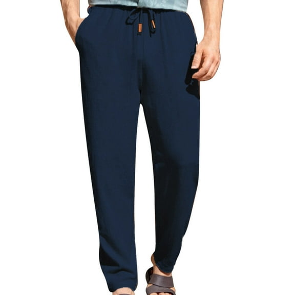 Mens Work Pants Fashion Drawstring Elastic Waist Solid Color Casual Length Pants Casual Pants for Men Navy 4XL