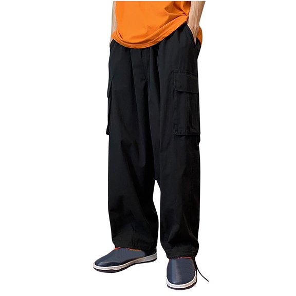 Mens Work Pants Fashionable Summer Outdoor Functional Drawstring Pocket Elastic Work Pants Spring/Summer Pants for Men Black 2XL