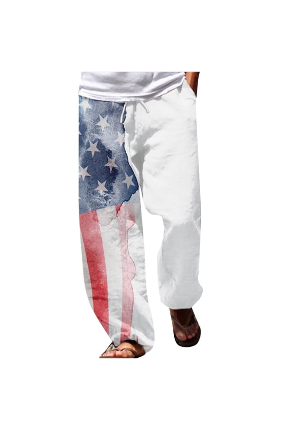 Mens Work Pants Flag Patriotic 4 of July Hippie Baggy Boho Yoga Drop Crotch Y2K Jeans for Mens,White,S