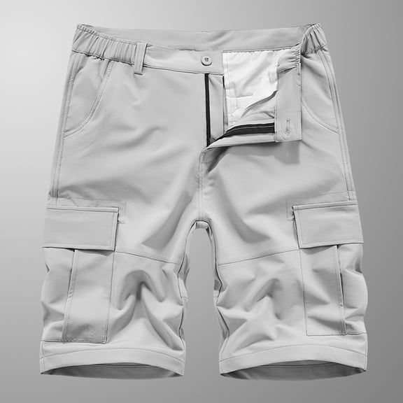 Mens Work Pants Men Casual Solid Zipper Button Pockets Elastic Waist Cropped Cargo Shorts Cargo Work Shorts Gray M