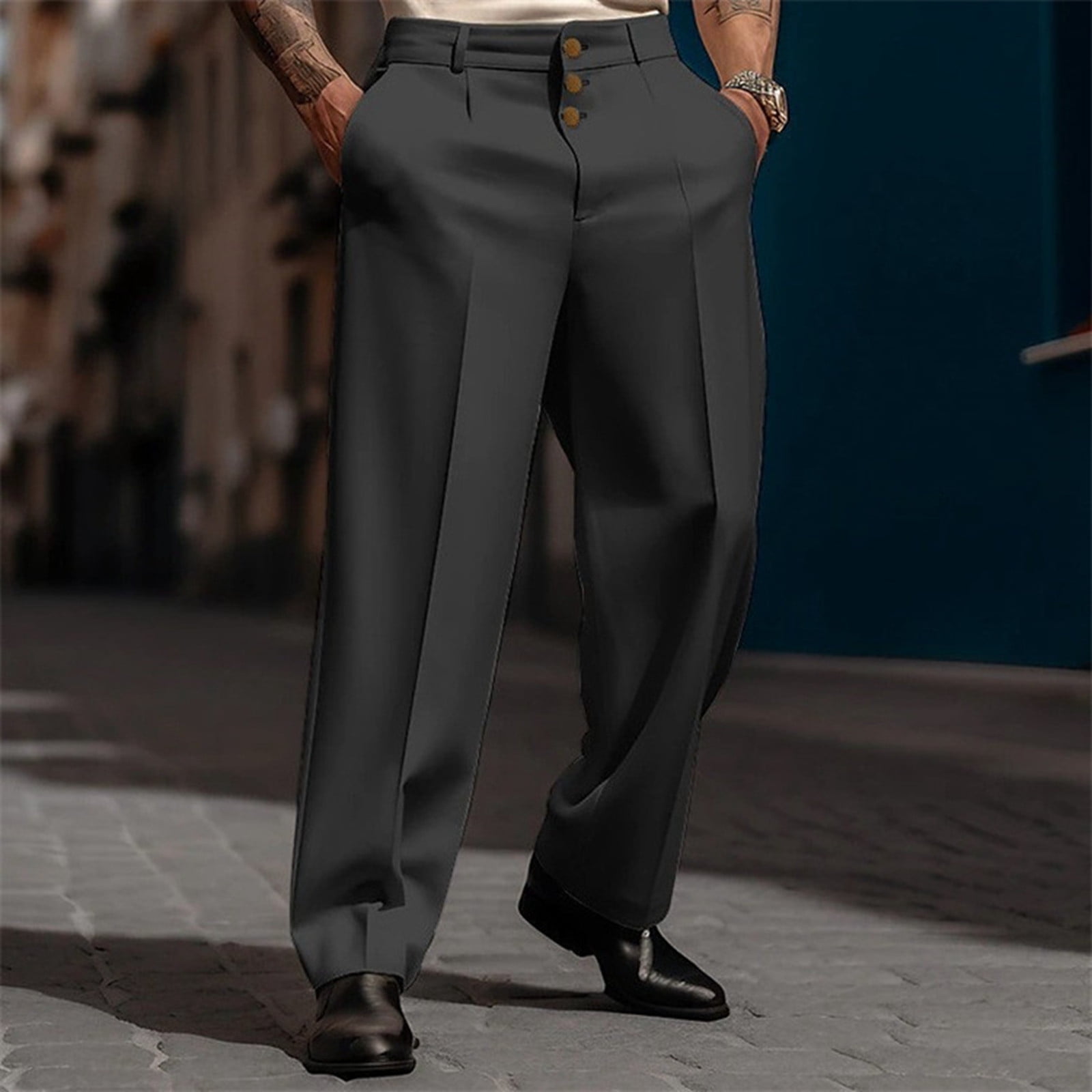 Mens Work Pants Solid Color Simple Business Casual Straight Three ...
