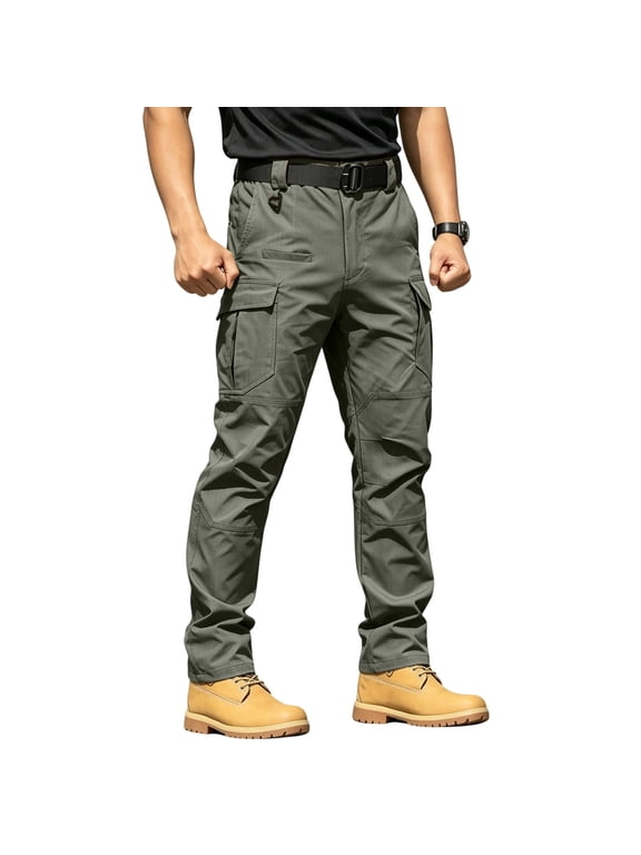 Mens Work Pants Straight Leg Carpenter Trousers Multi Pocket Stretch Workwear Construction Pants Fall Casual Outdoor Army Green XL