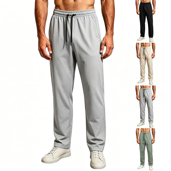 Mens Work Pants Wide Leg Casual Elastic Waist Crop Pants Men's Summer Breathable Loose Mesh Fast-Drying Cool Loose All-Match Straight Pants Army Green L