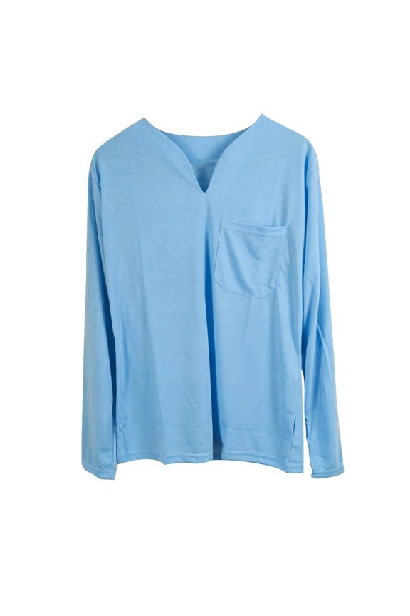 Mens Work Shirt European Stand Solid Color Long Sleeve Valentines Day Gifts for Him,Blue,M