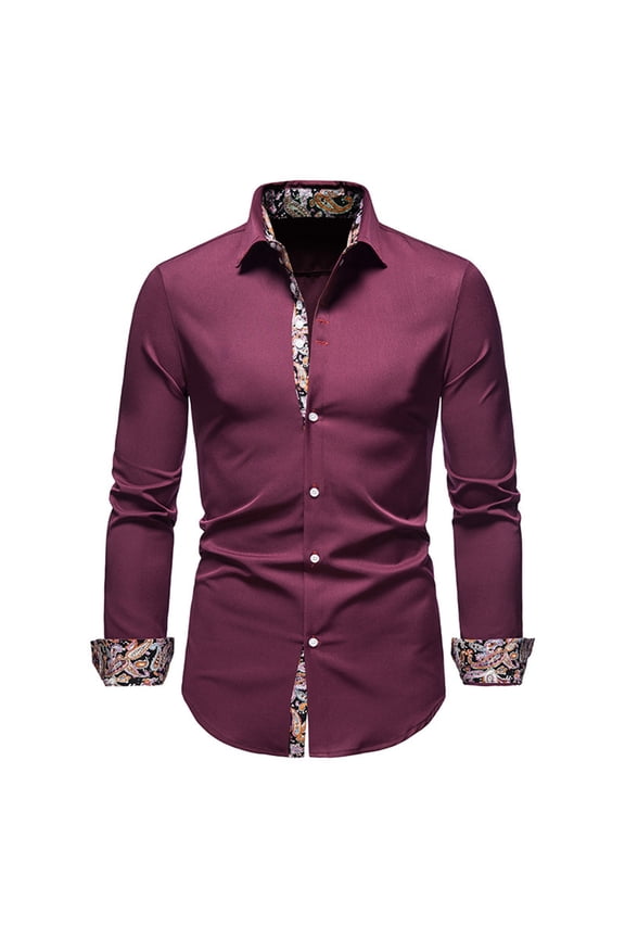 Mens Work Shirt Long Sleeved Youth Fashion Lapel Slim Fit Color Summer Clothes for Men,Red,M